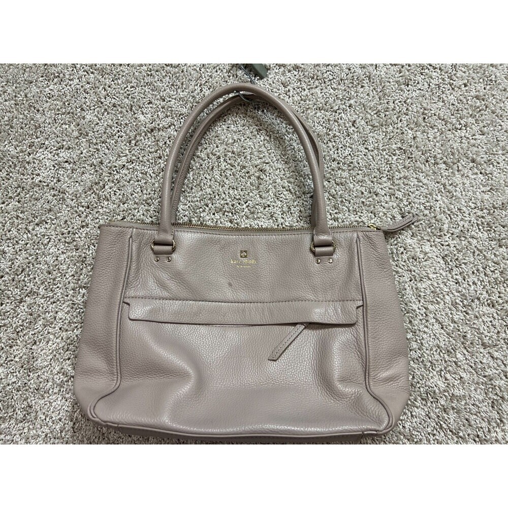 “Kate Spade Beige Leather Handbag Shoulder Tote Purse Women Stylish Bag”